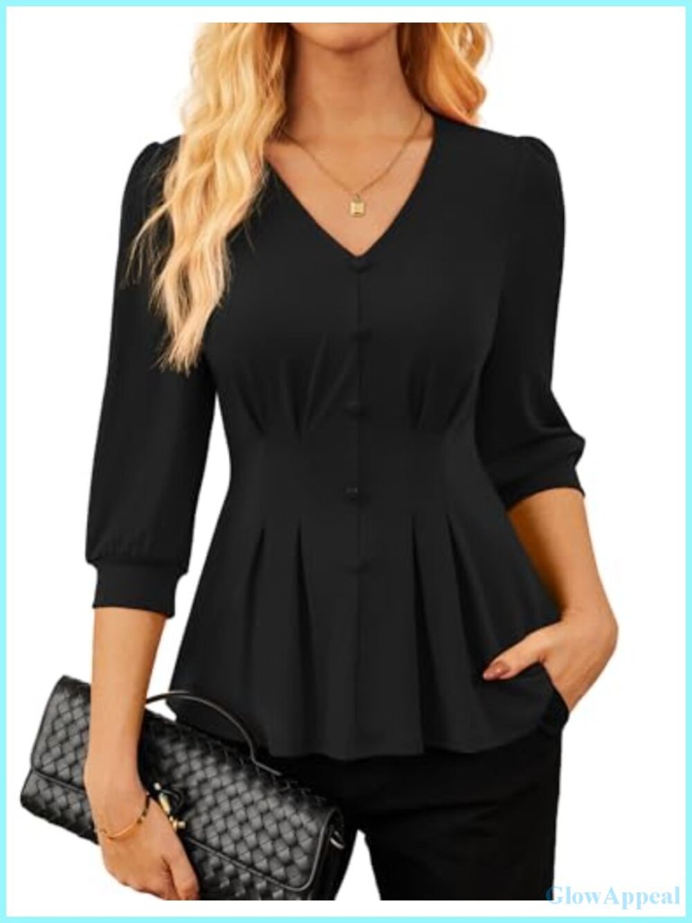 Women's Peplum Blouse V-Neck 3/4 Sleeve Business Casual Work Top